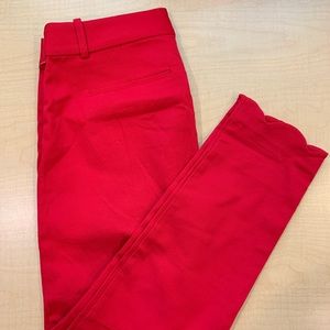 Jcrew scalloped cropped skinny trousers - red